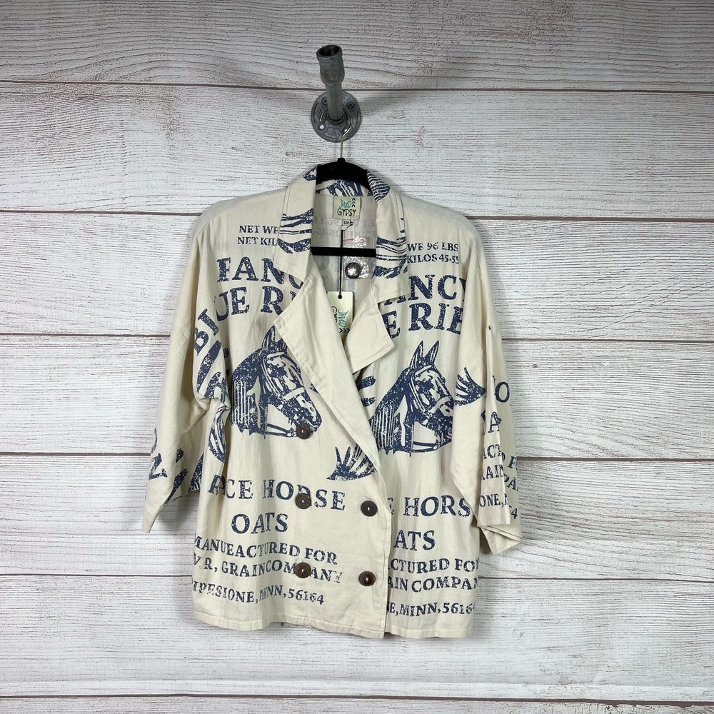 Vintage Horse Print Blouse - Cream